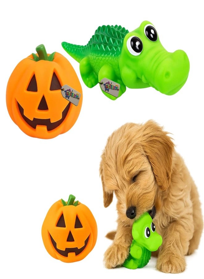 Western Era Crocodile & Pumpkin Squeaky Dog Toy Combo | Soft Rubber Toys with Built-In Squeaker | Cartoon Animal & Halloween Design | Chewable, Lightweight & Fun for Dogs | Indoor Play, Boredom Relief - Image 1
